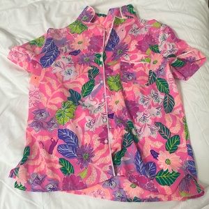 lily pulitzer silk pajama button-up top